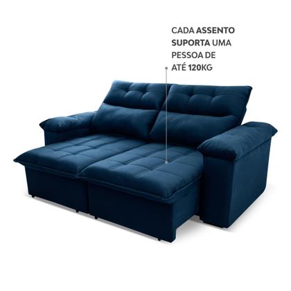 Imagem de Sofá Retrátil/Reclinável Verona 1,80m Suede Velut Azul Marinho c/ Molas no Assento - King House