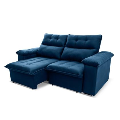 Imagem de Sofá Retrátil Reclinável Verona 1,80m Suede Velut Azul Molas Ensacadas - King House