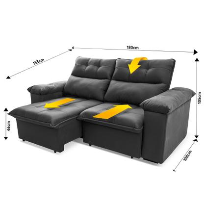 Imagem de Sofá Retrátil Reclinável Verona 1,80m Suede Velut Cinza Molas Ensacadas - King House