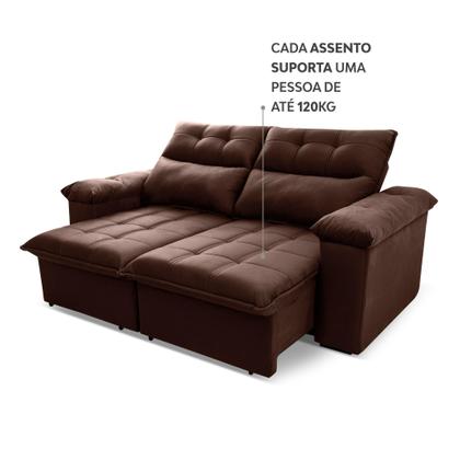 Imagem de Sofá Retrátil Reclinável Verona 1,80m Suede Velut Marrom Molas Ensacadas - King House