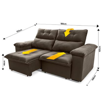 Imagem de Sofá Retrátil/Reclinável Verona 1,80m Suede Velut Tabaco c/ Molas no Assento - King House