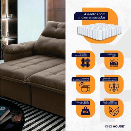 Imagem de Sofá Retrátil Reclinável Verona 1,80m Suede Velut Tabaco Molas Ensacadas - King House