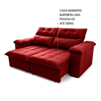 Imagem de Sofá Retrátil/Reclinável Verona 1,80m Suede Velut Vermelho c/ Molas no Assento - King House