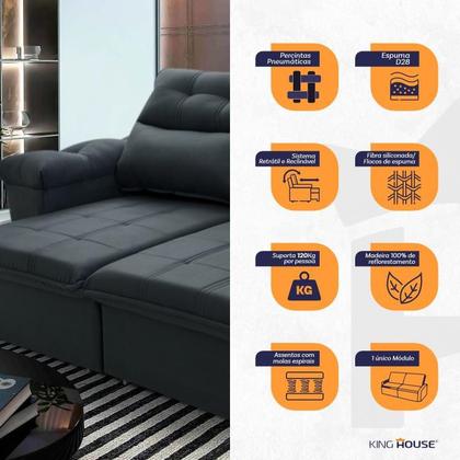 Imagem de Sofá Retrátil/Reclinável Verona 2,00m Cinza Lunar c/ Molas no Assento - King House