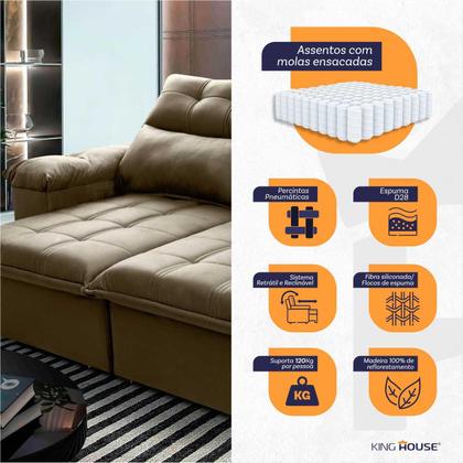 Imagem de Sofá Retrátil Reclinável Verona 2,00m Suede Velut Bege Molas Ensacadas - King House