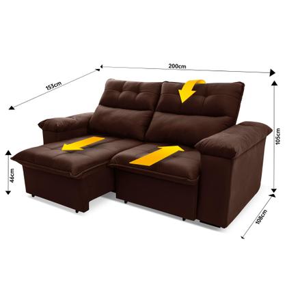 Imagem de Sofá Retrátil Reclinável Verona 2,00m Suede Velut Marrom Molas Ensacadas - King House