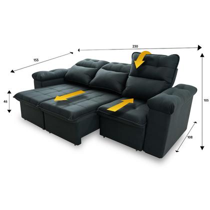 Imagem de Sofá Retrátil/Reclinável Verona 2,30m Cinza Lunar c/ Molas no Assento - King House