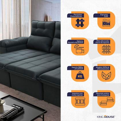 Imagem de Sofá Retrátil/Reclinável Verona 2,30m Cinza Lunar c/ Molas no Assento - King House