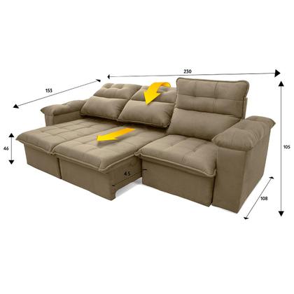Imagem de Sofá Retrátil/Reclinável Verona 2,30m Suede Velut Bege c/ Molas Ensacadas - King House