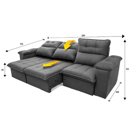 Imagem de Sofá Retrátil/Reclinável Verona 2,30m Suede Velut Cinza c/ Molas Ensacadas - King House