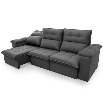 Imagem de Sofá Retrátil/Reclinável Verona 2,30m Suede Velut Cinza c/ Molas Ensacadas - King House