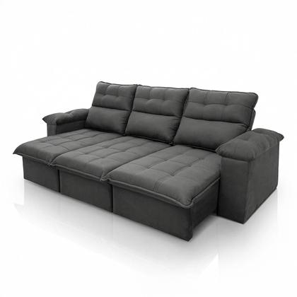 Imagem de Sofá Retrátil/Reclinável Verona 2,30m Suede Velut Cinza c/ Molas Ensacadas - King House