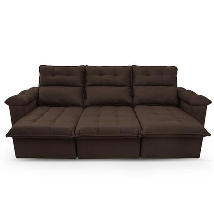 Imagem de Sofá Retrátil/Reclinável Verona 2,30m Suede Velut Marrom c/ Molas no Assento - King House