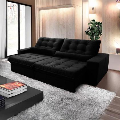 Imagem de Sofá Retrátil/Reclinável Zurique 2,50m Suede Velut Preto c/ Molas no Assento - King House