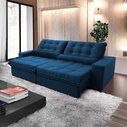 Imagem de Sofá Retrátil/Reclinável Zurique 3,00m Suede Velut Azul Marinho c/ Molas no Assento - King House
