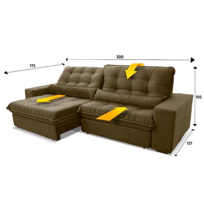 Imagem de Sofá Retrátil/Reclinável Zurique 3,00m Suede Velut Bege c/ Molas no Assento - King House