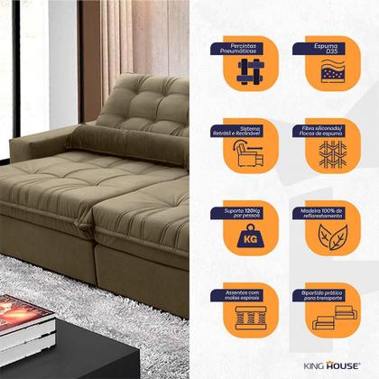 Imagem de Sofá Retrátil/Reclinável Zurique 3,00m Suede Velut Bege c/ Molas no Assento - King House