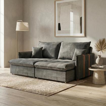 Imagem de Sofá Retrátil Sem Caixa 3 lugares Solomons Velosuede Grafite 180 cm