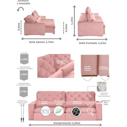 Imagem de Sofá Rio Branco Modular 5 Lugares 2.50 MT Retrátil e Reclinável Veludo Nobre Sofatec