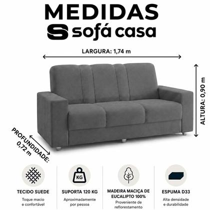 Imagem de Sofá Roma 3 lugares Suede - Sofá Casa