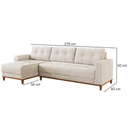 Imagem de Sofá Rondomóveis R815 Domi com Chaise em espuma D33 no assento 4 Lugares pés madeira maciça bege