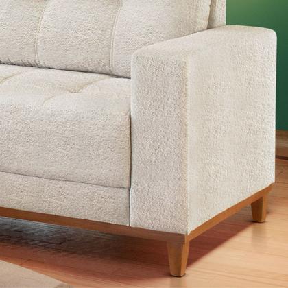 Imagem de Sofá Rondomóveis R815 Domi com Chaise em espuma D33 no assento 4 Lugares pés madeira maciça bege