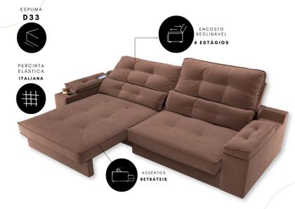 Imagem de Sofá Santiago 2,00m (L) com Carregador USB e Porta Copos Retrátil e Reclinável