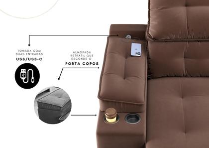 Imagem de Sofá Santiago 2,00m (L) com Carregador USB e Porta Copos Retrátil e Reclinável