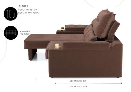 Imagem de Sofá Santiago 2,00m (L) com Carregador USB e Porta Copos Retrátil e Reclinável