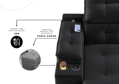 Imagem de Sofá Santiago 2,30m (L) com Carregador USB e Porta Copos Retrátil e Reclinável