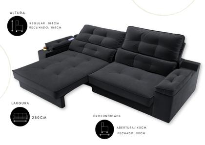 Imagem de Sofá Santiago 2,30m (L) com Carregador USB e Porta Copos Retrátil e Reclinável