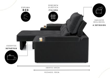 Imagem de Sofá Santiago 2,30m (L) com Carregador USB e Porta Copos Retrátil e Reclinável
