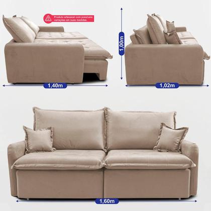 Imagem de Sofá Sem Caixa Retrátil 1,60m SoftGel Luna. Velusoft Cama inBox