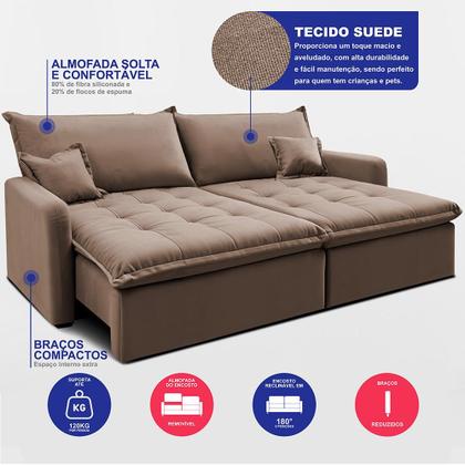 Imagem de Sofá Sem Caixa Retrátil 1,80m SoftGel Luna. Velusoft Cama inBox