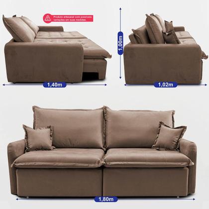 Imagem de Sofá Sem Caixa Retrátil 1,80m SoftGel Luna. Velusoft Cama inBox