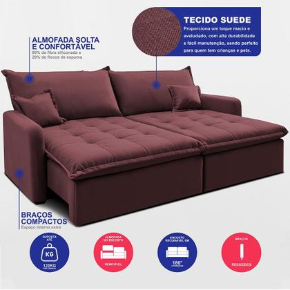 Imagem de Sofá Sem Caixa Retrátil 1,80m SoftGel Luna. Velusoft Cama inBox