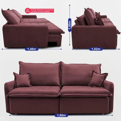 Imagem de Sofá Sem Caixa Retrátil 1,80m SoftGel Luna. Velusoft Cama inBox