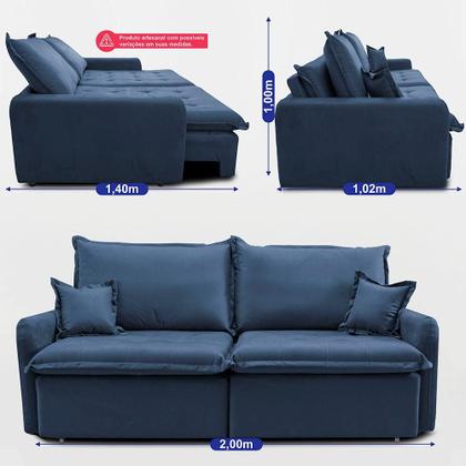 Imagem de Sofá Sem Caixa Retrátil 2,00m SoftGel Luna. Velusoft Cama inBox