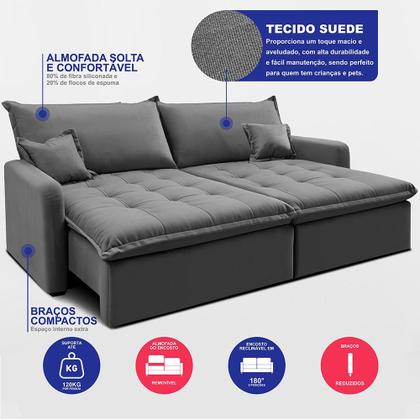 Imagem de Sofá Sem Caixa Retrátil 2,00m SoftGel Luna. Velusoft Cama inBox