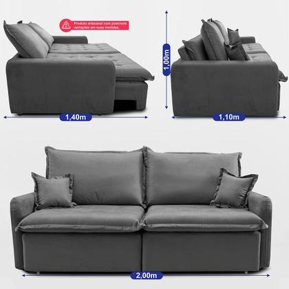 Imagem de Sofá Sem Caixa Retrátil 2,00m SoftGel Luna. Velusoft Cama inBox