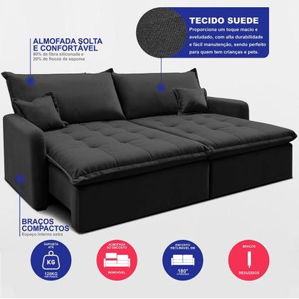 Imagem de Sofá Sem Caixa Retrátil 2,00m SoftGel Luna. Velusoft Cama inBox