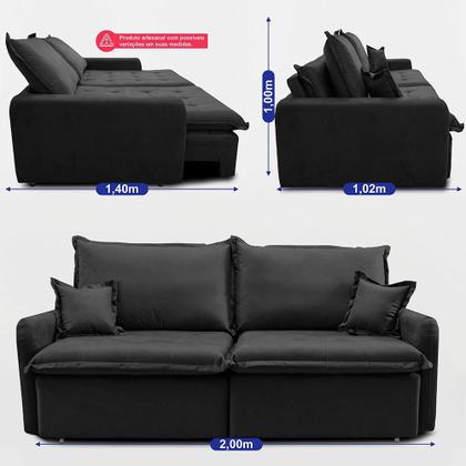 Imagem de Sofá Sem Caixa Retrátil 2,00m SoftGel Luna. Velusoft Cama inBox