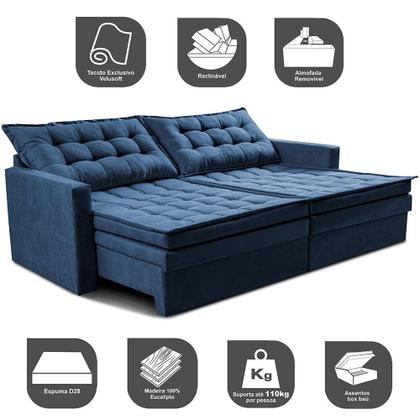 Imagem de Sofá Sem Caixa Retrátil Baú 1,60m Cama inBox Secret Suede Velusoft Azul