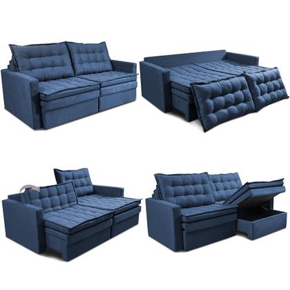 Imagem de Sofá Sem Caixa Retrátil Baú 1,60m Cama inBox Secret Suede Velusoft Azul