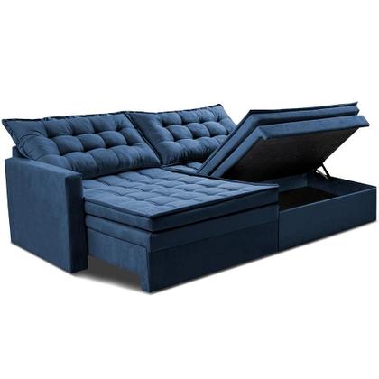 Imagem de Sofá Sem Caixa Retrátil Baú 1,60m Cama inBox Secret Suede Velusoft Azul