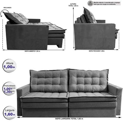 Imagem de Sofá Sem Caixa Retrátil Baú 1,60m Cama inBox Secret Suede Velusoft Cinza