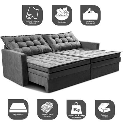 Imagem de Sofá Sem Caixa Retrátil Baú 1,60m Cama inBox Secret Suede Velusoft Cinza