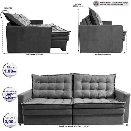 Imagem de Sofá Sem Caixa Retrátil Baú 2,00m Cama inBox Secret Suede Velusoft Cinza