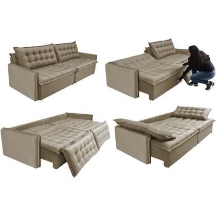 Imagem de Sofá Sem Caixa Retrátil e Reclinável 1,55m Cama inBox Versátil Suede Velusoft Bege