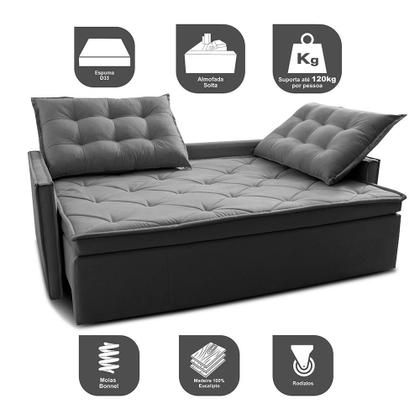 Sofá Sem Caixa Retrátil e Reclinável 1,65m Cama inBox Studio Suede Velusoft Cinza Imagem de Sofá Sem Caixa Retrátil e Reclinável 1,65m Cama inBox Studio Suede Velusoft Cinza